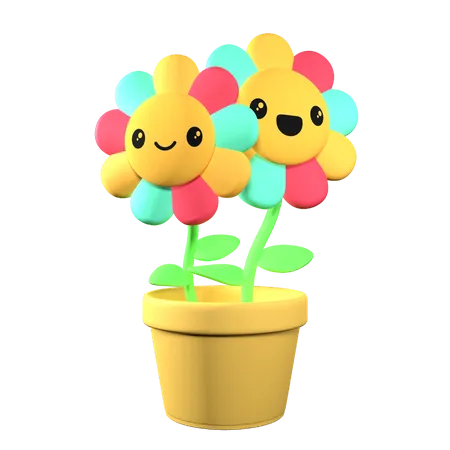 Flowers With Cheerful Facial Expressions 3 D Illustrations 3D Illustration