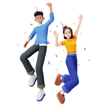 Happy friends jumping  3D Icon