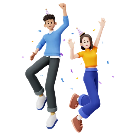 Happy friends jumping  3D Illustration