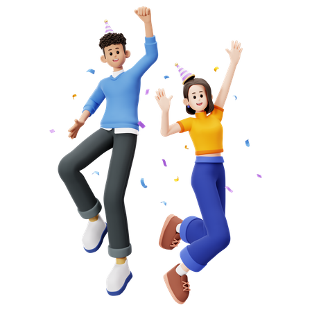 Happy friends jumping  3D Illustration