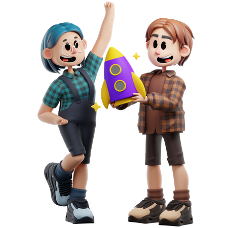 Happy Friends Launching Business  3D Icon
