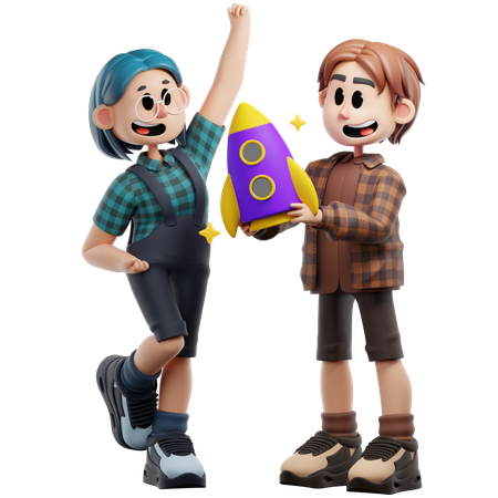 Happy Friends Launching Business  3D Illustration