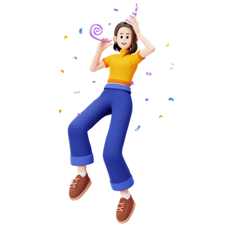 Happy girl doing party  3D Illustration