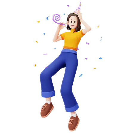 Happy girl doing party  3D Illustration