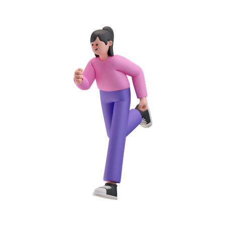 Happy Girl doing running exercise  3D Illustration