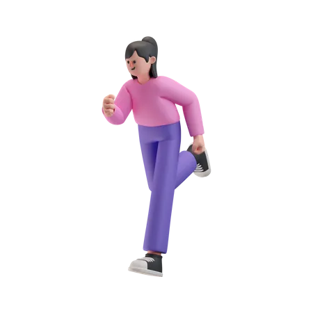 Happy Girl doing running exercise  3D Illustration