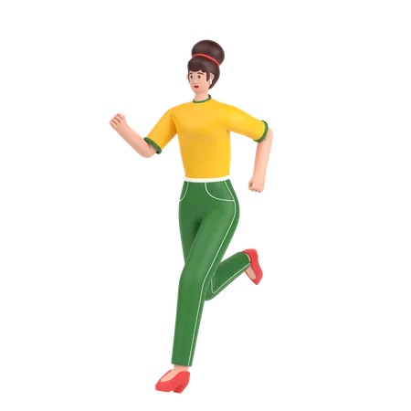 Happy Girl doing running exercise  3D Illustration