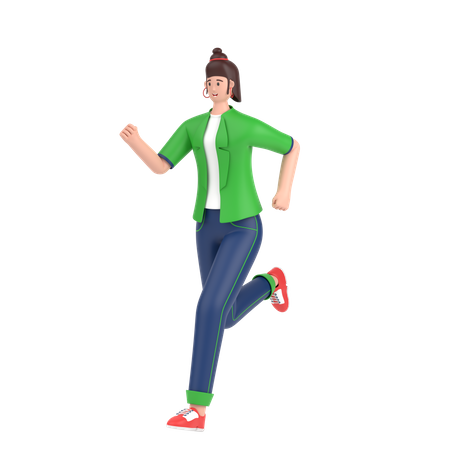 Happy Girl doing running exercise  3D Illustration