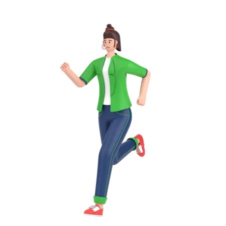 Happy Girl doing running exercise  3D Illustration