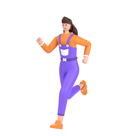 Happy Girl doing running exercise  3D Illustration