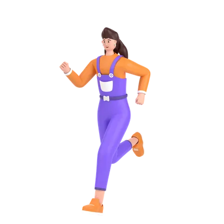 Happy Girl doing running exercise  3D Illustration