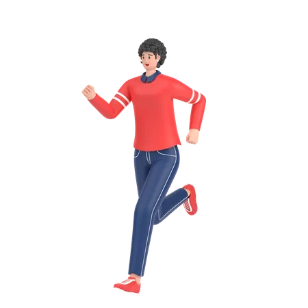 Happy Girl doing running exercise  3D Illustration