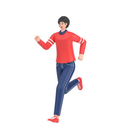 Happy Girl doing running exercise 3D Illustration