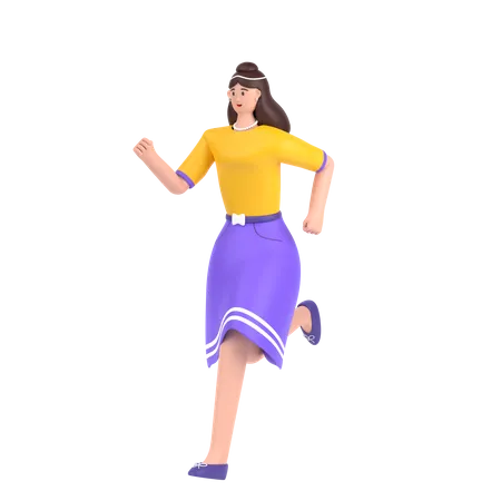 Happy Girl doing running exercise  3D Illustration