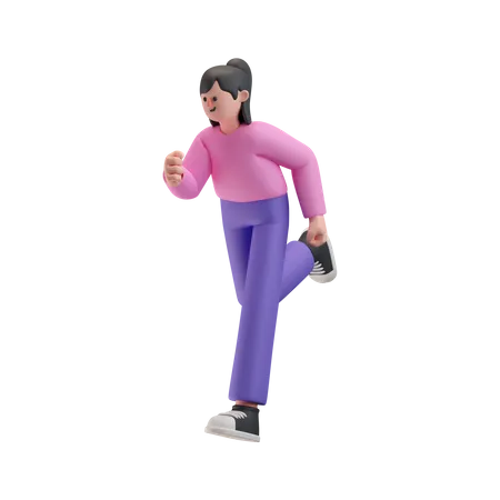 Happy Girl doing running exercise 3D Illustration