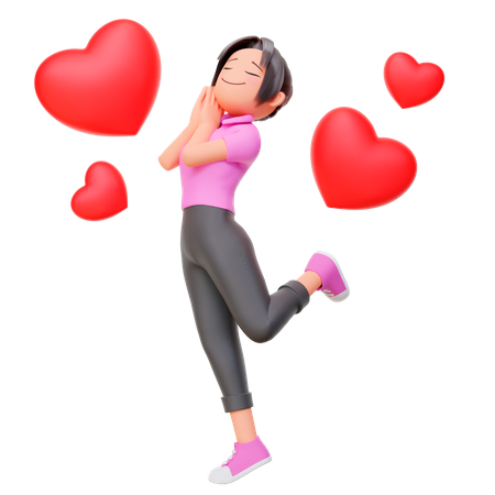Happy girl falling in love  3D Icon