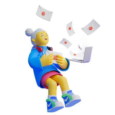 Happy Girl Getting Email  3D Illustration