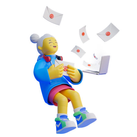 Happy Girl Getting Email 3D Illustration