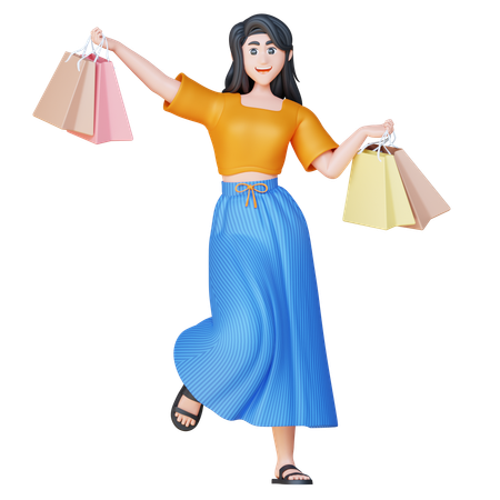 Happy Girl Holding Shopping Bag  3D Illustration