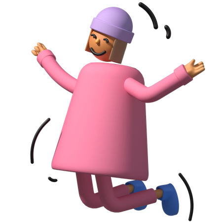 Happy girl Jumping in air  3D Icon