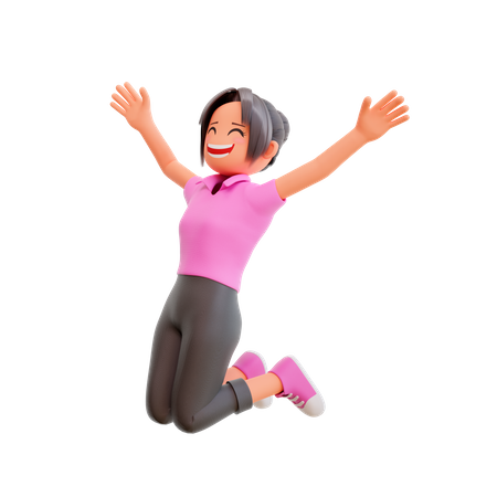 Happy girl jumping in air  3D Illustration