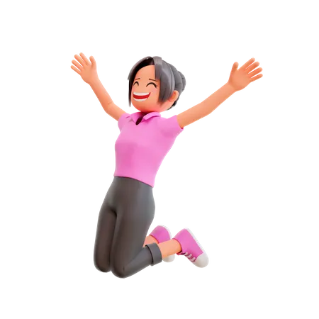 Happy girl jumping in air  3D Illustration