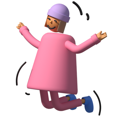 Happy girl Jumping in air 3D Illustration