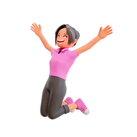 Happy girl jumping in air 3D Illustration