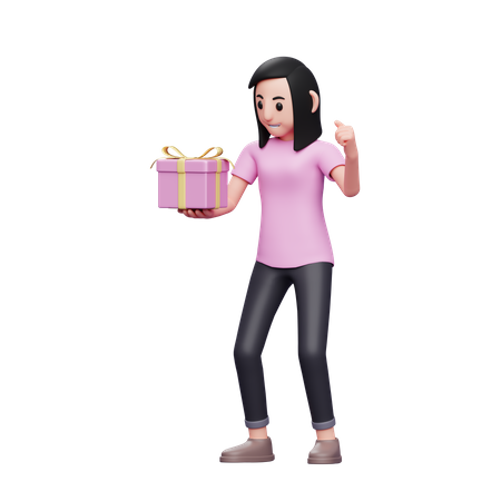 Happy girl received valentine gift  3D Illustration