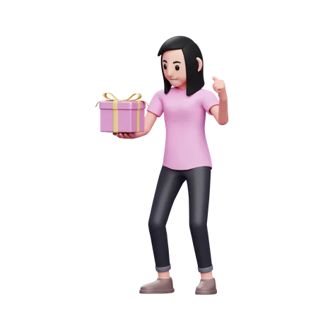 Happy girl received valentine gift  3D Illustration