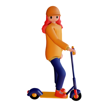 Happy Girl riding electric scooter 3D Illustration