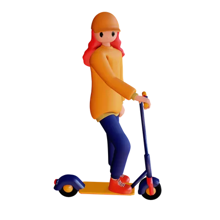 Happy Girl chevauchant un scooter électrique  3D Illustration