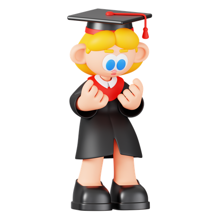 Happy Girl Student At Graduation  3D Illustration