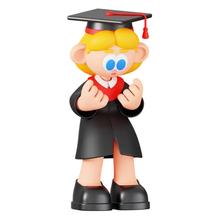 Happy Girl Student At Graduation  3D Illustration