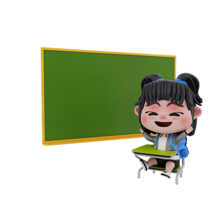 Happy Girl student in class  3D Illustration