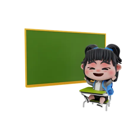 Happy Girl student in class 3D Illustration