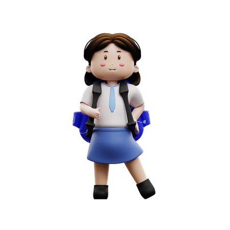 Happy girl student standing with schoolbag  3D Illustration