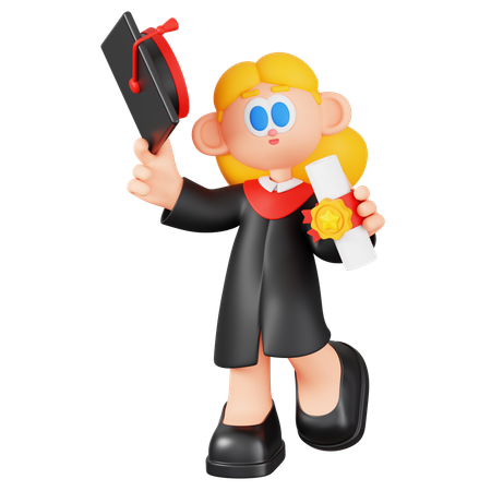 Happy Girl Student With Diploma  3D Illustration
