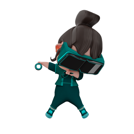 Happy Girl using Metaverse tech  3D Illustration