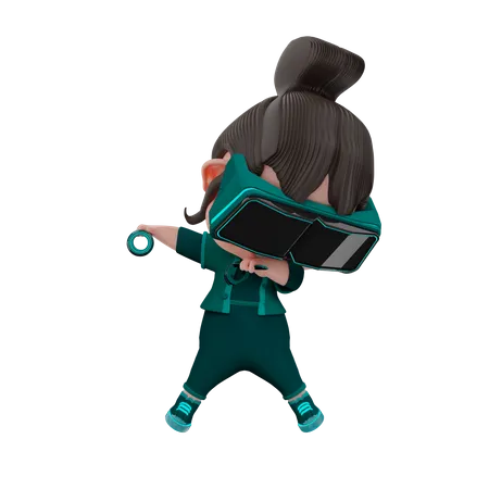 Happy Girl using Metaverse tech  3D Illustration