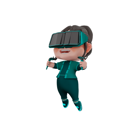 Happy Girl using Metaverse technology  3D Illustration