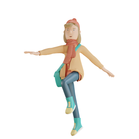 Happy Girl Walking  3D Illustration