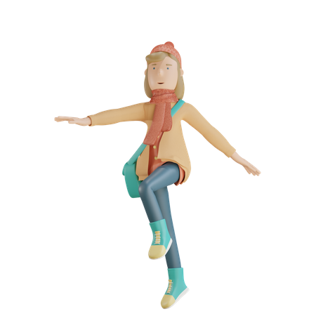 Happy Girl Walking 3D Illustration