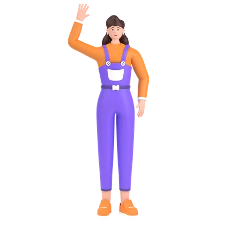 Happy Girl waving hand  3D Illustration