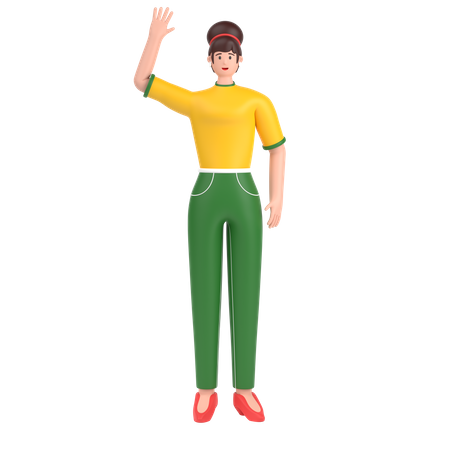 Happy Girl waving hand  3D Illustration