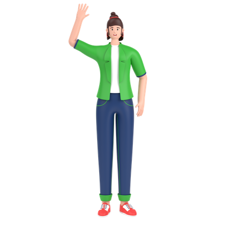 Happy Girl waving hand  3D Illustration