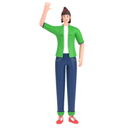 Happy Girl waving hand  3D Illustration