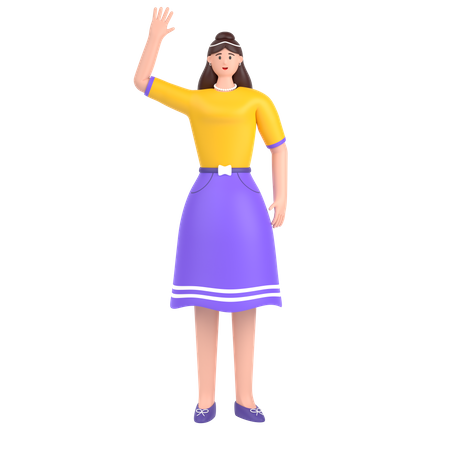 Happy Girl waving hand  3D Illustration