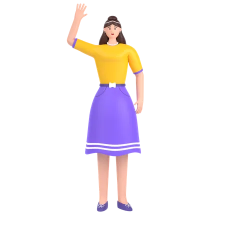 Happy Girl waving hand  3D Illustration