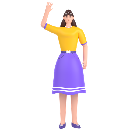 Happy Girl waving hand 3D Illustration
